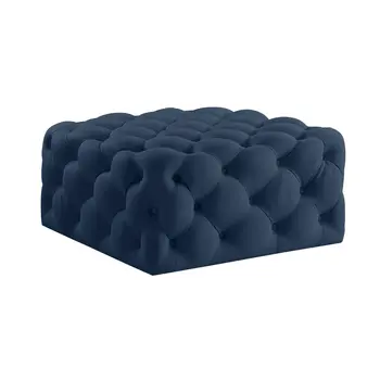 33" Navy Blue Velvet Rolling Tufted Cocktail Ottoman