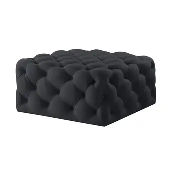 33" Black Velvet Rolling Tufted Cocktail Ottoman