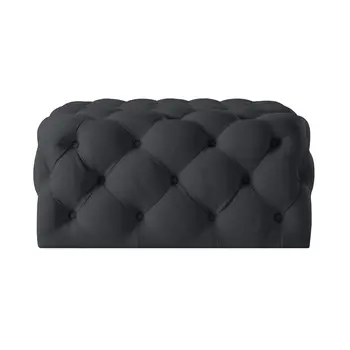 33" Black Velvet Rolling Tufted Cocktail Ottoman