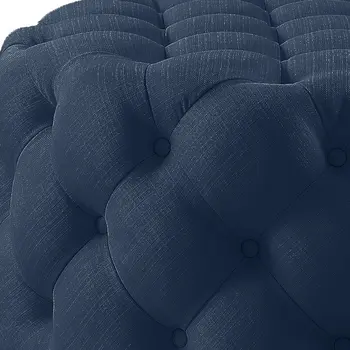 33" Navy Blue Linen Tufted Round Cocktail Ottoman