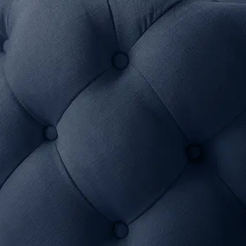 33" Navy Blue Linen Tufted Round Cocktail Ottoman