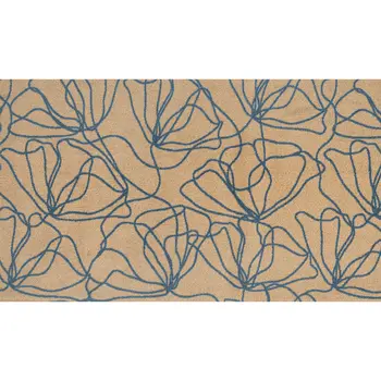 2' X 4' Beige And Blue Floral Washable Area Rug With UV Protection