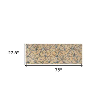 6' Beige And Blue Floral Washable Runner Rug With UV Protection
