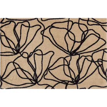 2' X 3' Beige And Black Floral Washable Area Rug With UV Protection