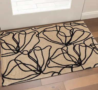 2' X 3' Beige And Black Floral Washable Area Rug With UV Protection