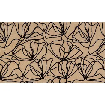 2' X 4' Black And Natural Floral Washable Area Rug With UV Protection