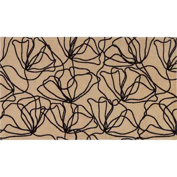 2' X 4' Black And Natural Floral Washable Area Rug With UV Protection