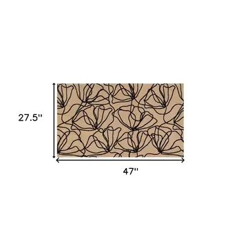 2' X 4' Black And Natural Floral Washable Area Rug With UV Protection
