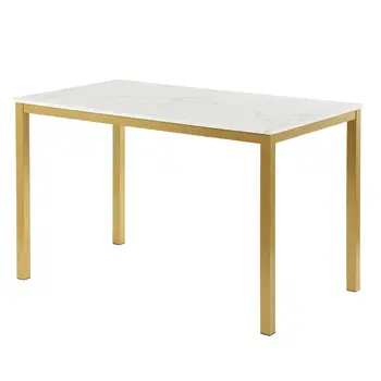 47" White and Gold Faux Marble and Metal Dining Table