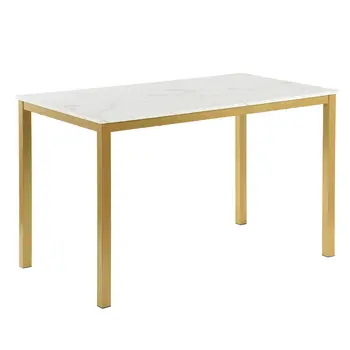 47" White and Gold Faux Marble and Metal Dining Table