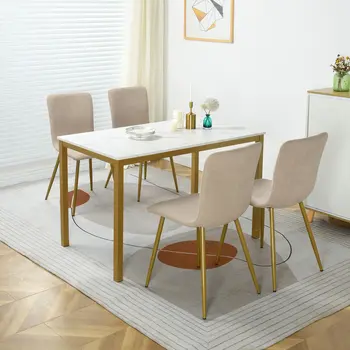 47" White and Gold Faux Marble and Metal Dining Table