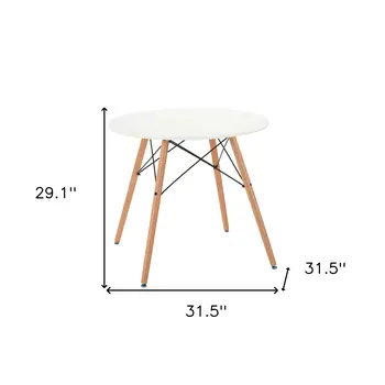 32" White and Natural Wood Round Top Dining Table
