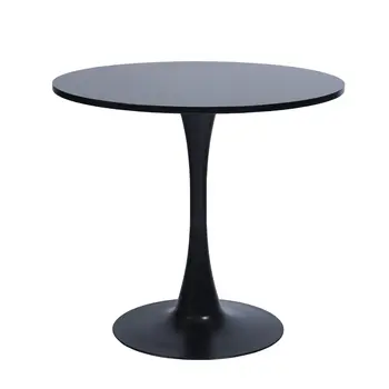 32" Black Wood Pedestal Base Round Top Dining Table