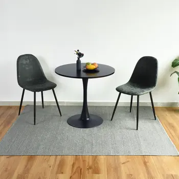 32" Black Wood Pedestal Base Round Top Dining Table