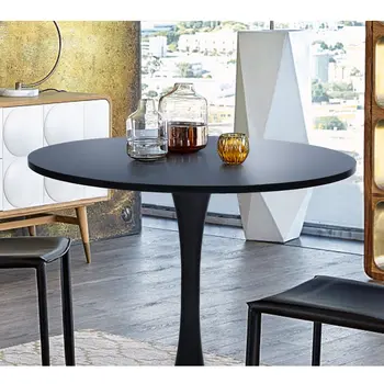 32" Black Wood Pedestal Base Round Top Dining Table