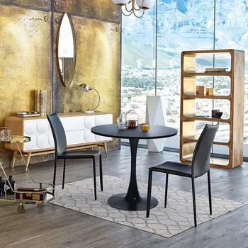 32" Black Wood Pedestal Base Round Top Dining Table