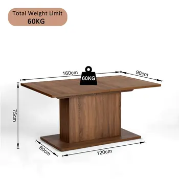 63" Brown Wood Self-Storing Leaf Pedestal Base Extendable Dining Table