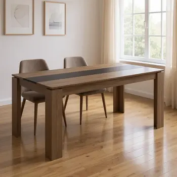 55" Brown and Black Wood Dining Table