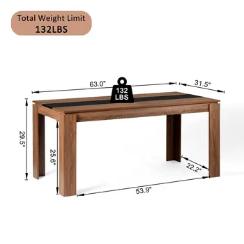 63" Brown and Black Wood Dining Table
