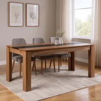 63" Brown and Black Wood Dining Table