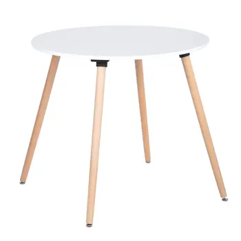 32" White and Natural Wood Round Top Dining Table
