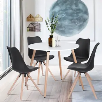 32" White and Natural Wood Round Top Dining Table
