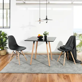 32" Black and Natural Wood Square Dining Table
