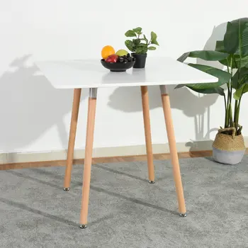 32" White and Natural Wood and Solid Wood Square Dining Table