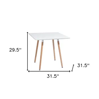 32" White and Natural Wood and Solid Wood Square Dining Table