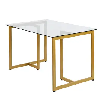 55" Clear And Gold Glass And Metal Sled Base Dining Table