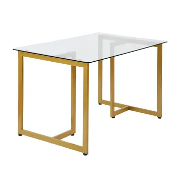 55" Clear And Gold Glass And Metal Sled Base Dining Table