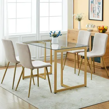 55" Clear And Gold Glass And Metal Sled Base Dining Table