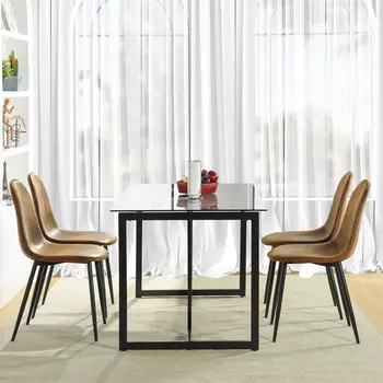 55" Gray And Black Glass And Metal Sled Base Dining Table