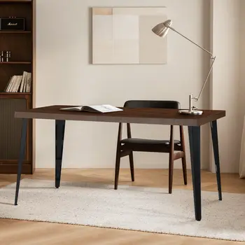 63" Dark Brown and Black Wood and Metal Dining Table