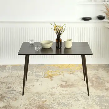 47" Dark Brown and Black Wood and Metal Dining Table