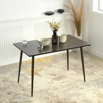 47" Dark Brown and Black Wood and Metal Dining Table