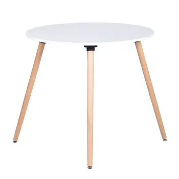 32" White and Natural Wood Round Top Dining Table