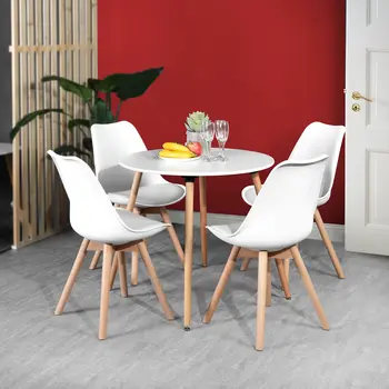 32" White and Natural Wood Round Top Dining Table