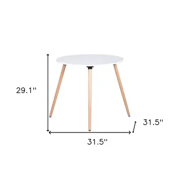 32" White and Natural Wood Round Top Dining Table