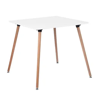 32" White and Natural Wood Square Dining Table