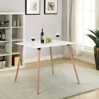 32" White and Natural Wood Square Dining Table