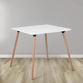32" White and Natural Wood Square Dining Table
