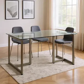 47" Clear And Gold Glass And Stainless Steel Sled Base Dining Table