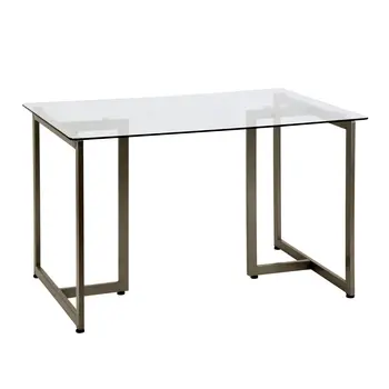 47" Clear And Gold Glass And Stainless Steel Sled Base Dining Table