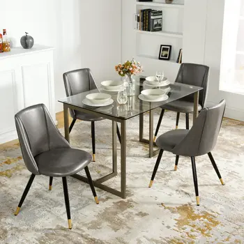 47" Clear And Gold Glass And Stainless Steel Sled Base Dining Table