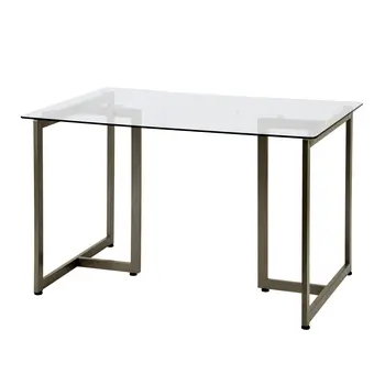 47" Clear And Gold Glass And Stainless Steel Sled Base Dining Table