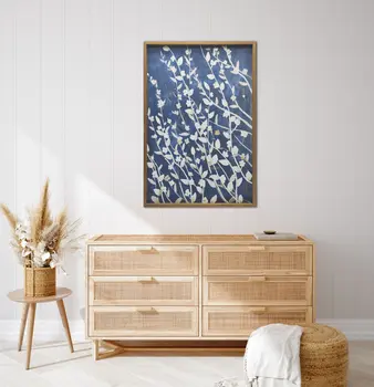 Azure Blossoms Brown Framed Canvas Wall Art