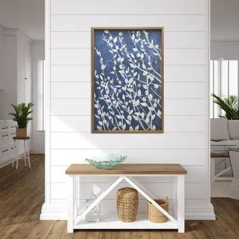 Azure Blossoms Brown Framed Canvas Wall Art