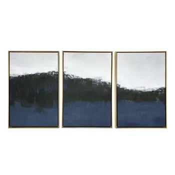 Set Of Three Sapphire Abstract Gold Floater Frame Wall Art