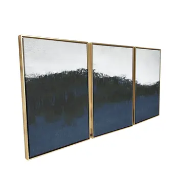 Set Of Three Sapphire Abstract Gold Floater Frame Wall Art